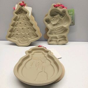 Christmas Ceramic Cookie Stamp Mold Set 3 Santa Tree Snowman Holiday NWT